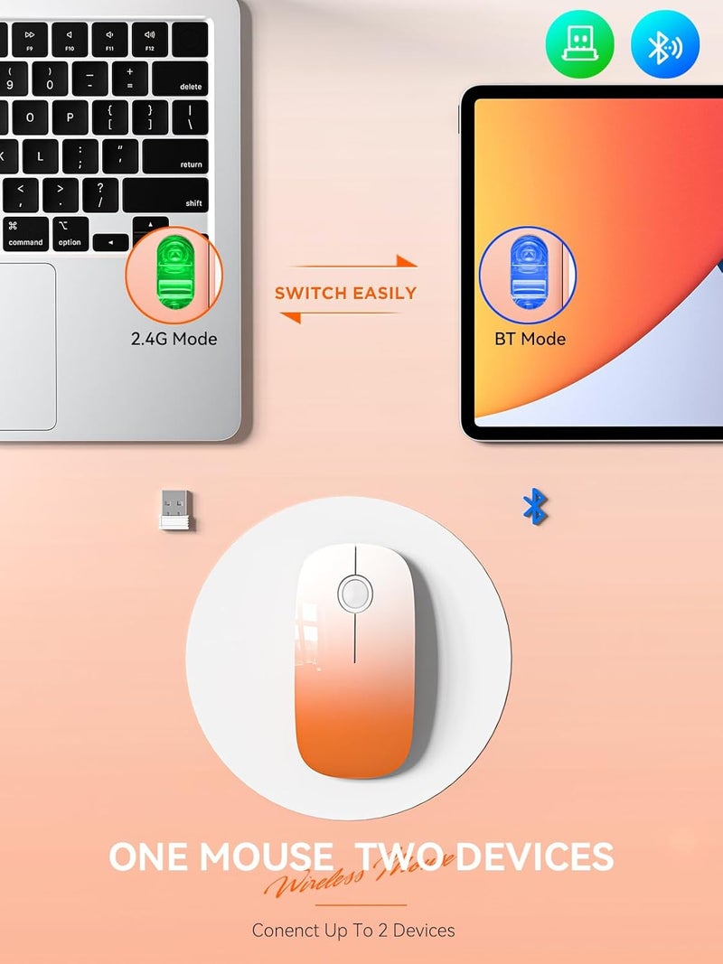 RAPIQUE Bluetooth Wireless Mouse - Dual Connectivity(BT5.1+USB), Ultra Quiet Click & 480-Hour Battery Life,1600 DPI, Portable Cordless Mouse for Mac, MacBook Pro/Air, iPad Pro/Air (Sunrise Orange) - Image 3